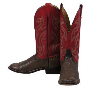 Laramie Smooth Ostrich Western Cowboy Boots Red Brown 10-Row Stitch Men's 9 E